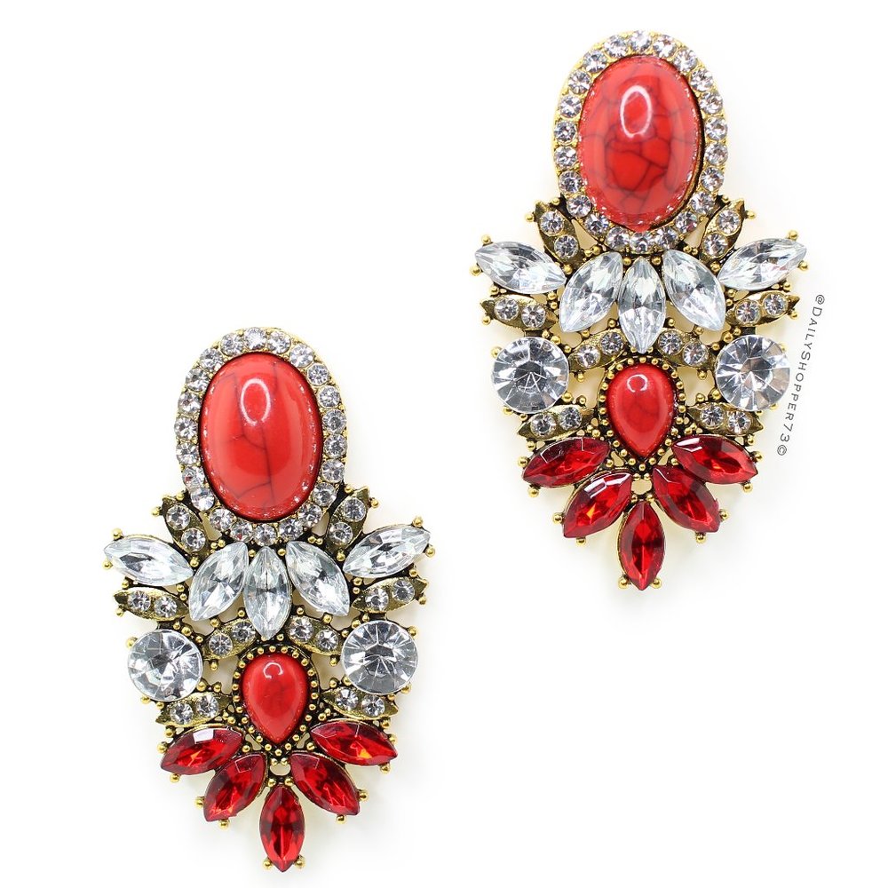 Women's Baroque Style Rhinestone Drop Earrings - Red